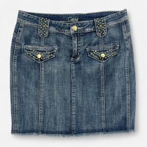 Y2K Cache Denim Mini Skirt With Studs and Rhinestone Embellishments